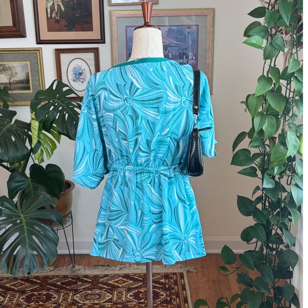 Y2K Boho The Pioneer Woman Babydoll Tunic Top Turquoise Floral Empire Waist M - Picture 3 of 5
